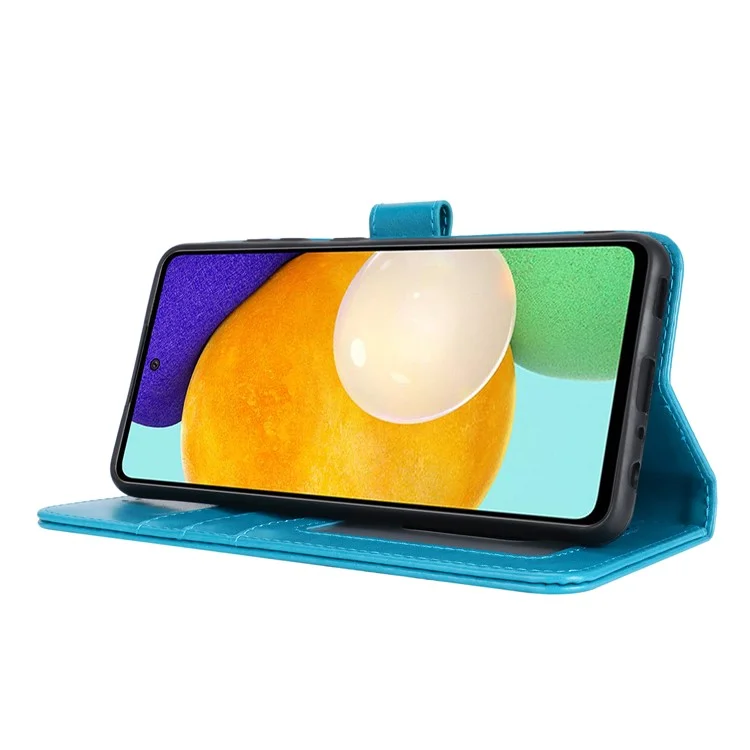 Per Samsung Galaxy A52 5G Case PU Leather R61 Texture Wallet Card Slots Phone Cover - Blu