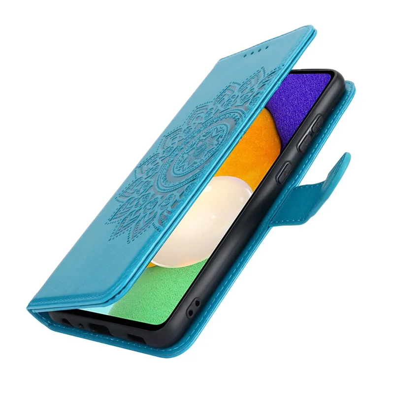 Per Samsung Galaxy A52 5G Case PU Leather R61 Texture Wallet Card Slots Phone Cover - Blu