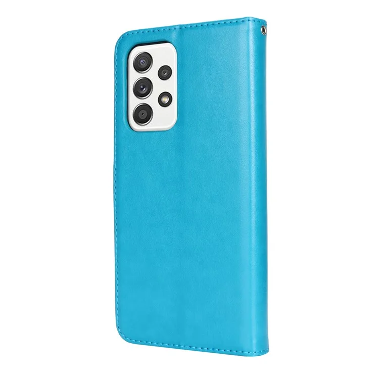 Per Samsung Galaxy A52 5G Case PU Leather R61 Texture Wallet Card Slots Phone Cover - Blu
