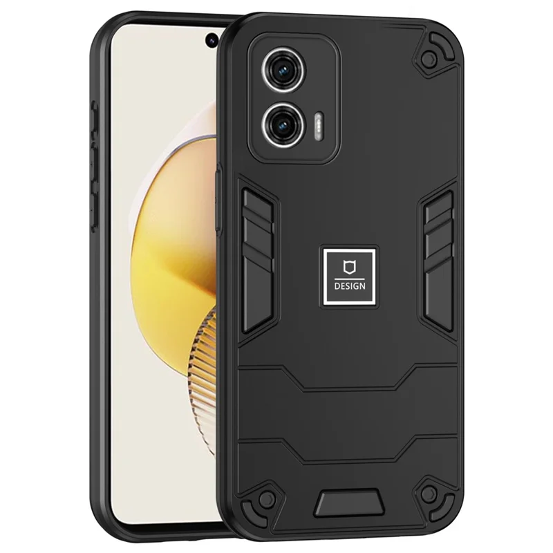 For Motorola Moto G73 5G Case 2 in 1 Rugged Hard PC Soft TPU Phone Cover - Black