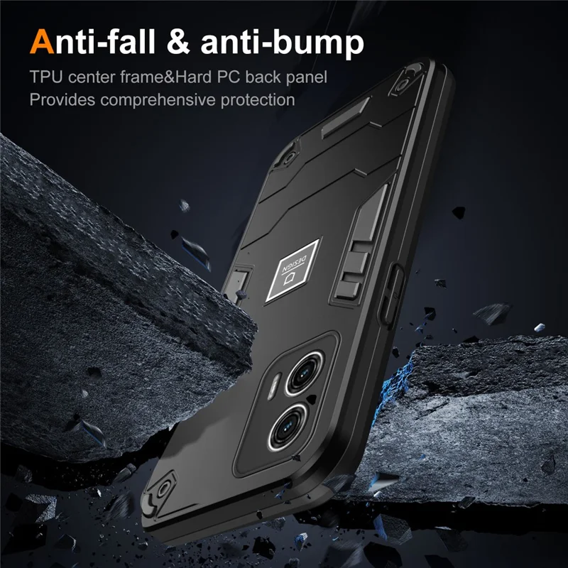 For Motorola Moto G73 5G Case 2 in 1 Rugged Hard PC Soft TPU Phone Cover - Black