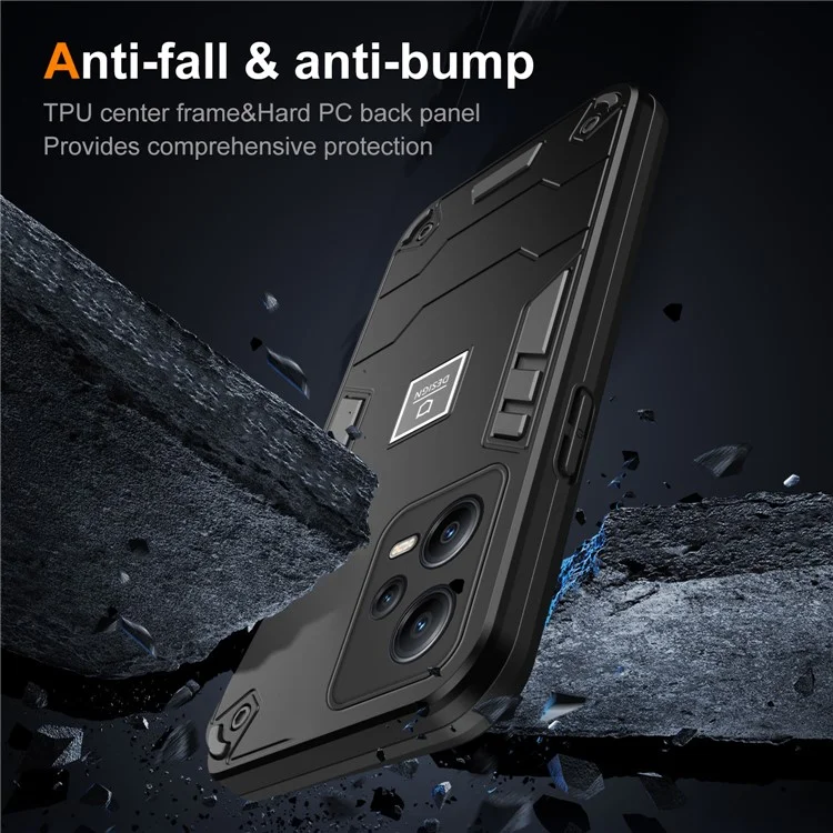 Pour Xiaomi Redmi Note 12 Pro+ 5G Étui de téléphone Housse de protection contre les chutes PC+TPU 2 en 1 - Noir