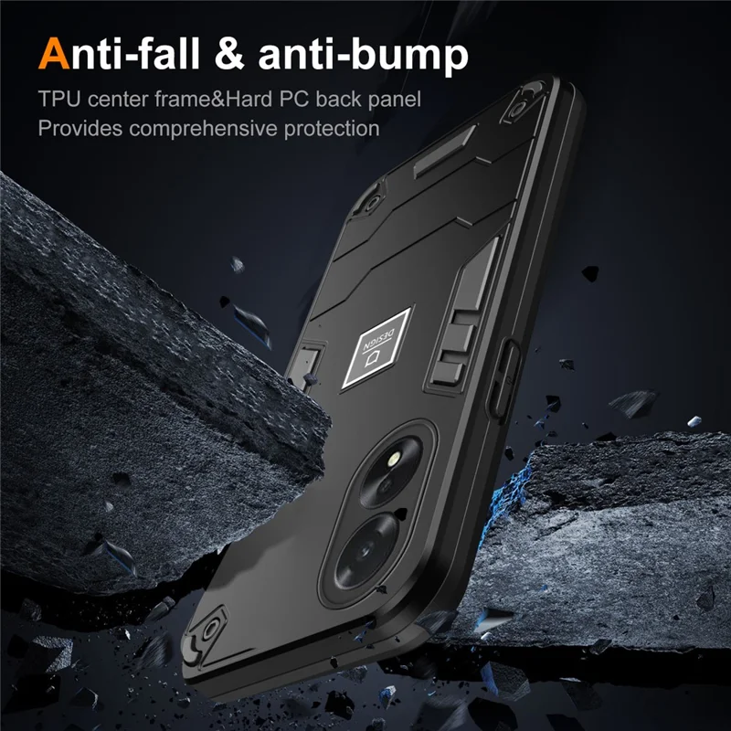 لـ Oppo A38 4G / A18 4G غطاء واقي مصنوع من مادة البولي كربونات + TPU تصميم ثنائي الطبقات حماية من السقوط - أسود