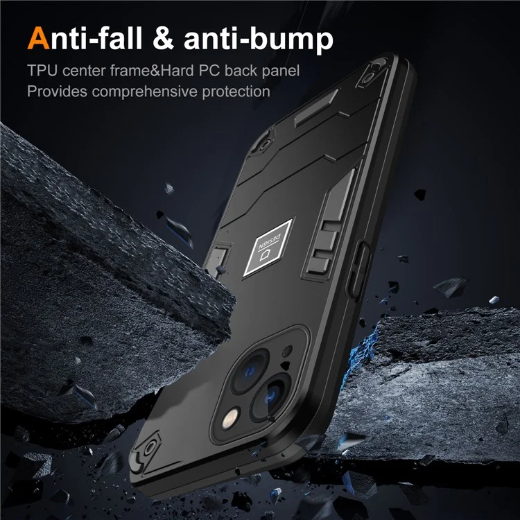Case for iPhone 13 Hard PC Back Soft TPU Bumper Protective Phone Cover - Black