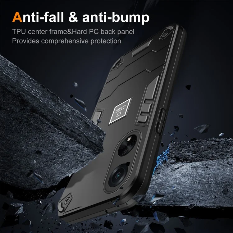 Pour Oppo A98 5G / F23 5G / A1 5G Étui Coque Rigide PC Souple TPU Couvercle de Téléphone Anti-Empreintes Digitales - Noir