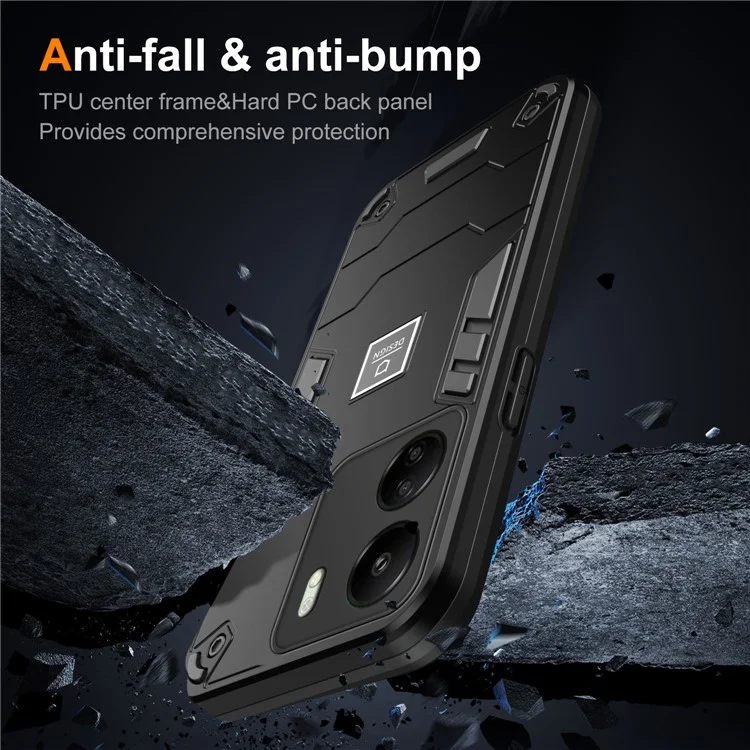 For Xiaomi Redmi 13C 4G / Poco C65 4G Case PC+TPU Dual Layers Phone Cover - Black
