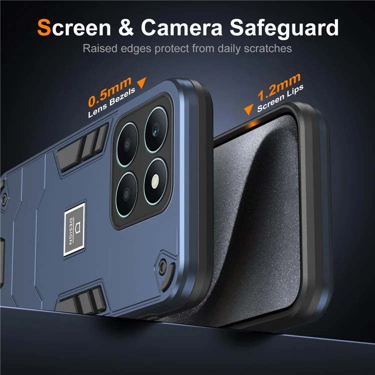 For Honor X6a 4G Case Anti-slip Phone Cover Hard PC Back with Soft TPU Bumper - Navy Blue