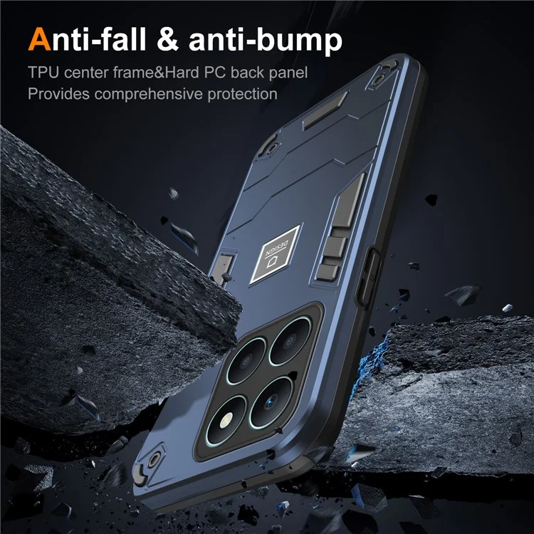 For Honor X6a 4G Case Anti-slip Phone Cover Hard PC Back with Soft TPU Bumper - Navy Blue