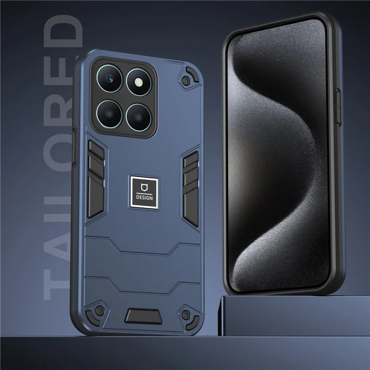 For Honor X6a 4G Case Anti-slip Phone Cover Hard PC Back with Soft TPU Bumper - Navy Blue
