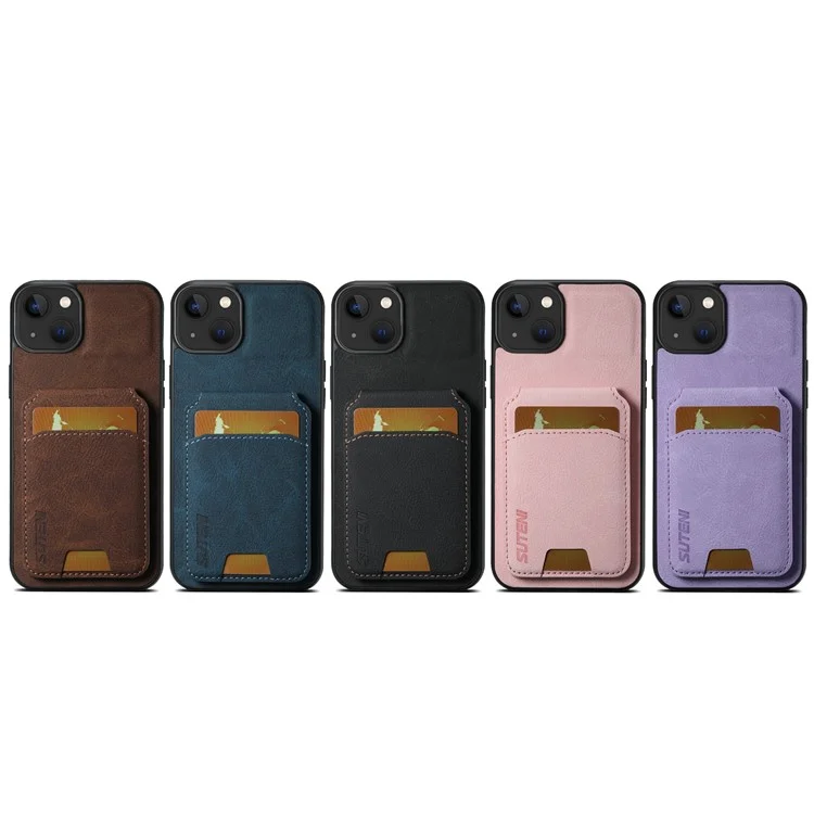 SUTENI H02 For iPhone 13 6.1 inch Case Litchi Texture Vertical Flip Kickstand Phone Cover - Pink