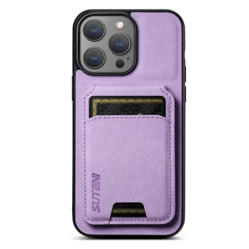 SUTENI H02 för iPhone 15 Pro Magnetisk mobilskal med Litchi-struktur Skinn Skållskydd baklucka - Lila