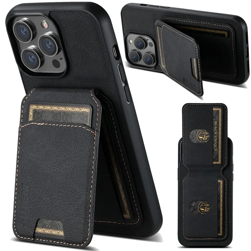 SUTENI H02 For iPhone 13 Pro 6.1 inch Magnetic Case Vertical Flip Litchi Texture Phone Guard Cover - Black