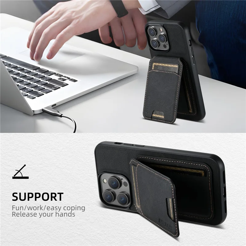 SUTENI H02 For iPhone 13 Pro 6.1 inch Magnetic Case Vertical Flip Litchi Texture Phone Guard Cover - Black