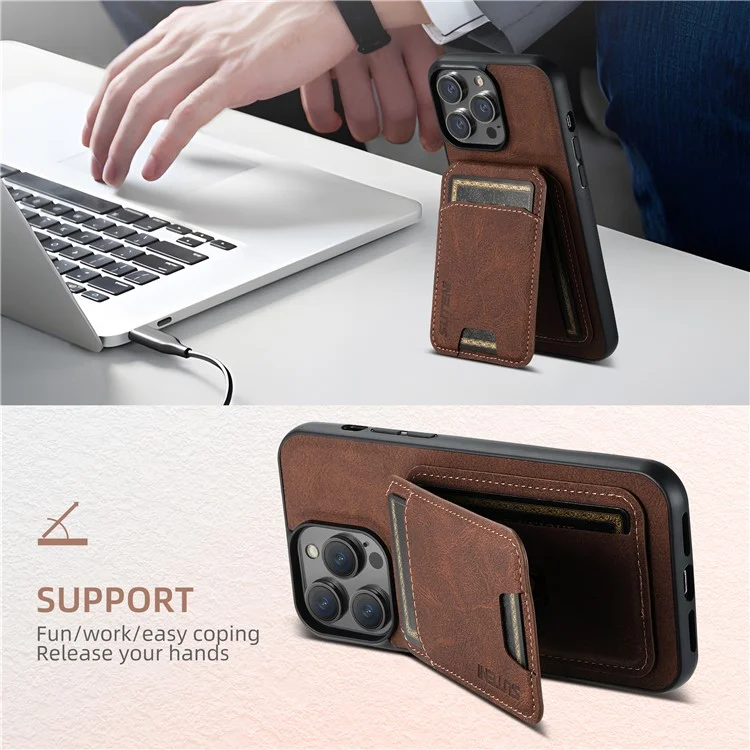 SUTENI H02 pour étui iPhone 14 Pro Flip vertical texture de litchi support intégré Protection arrière du téléphone - Marron