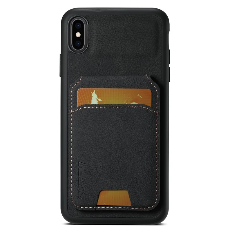 SUTENI H02 voor iPhone XS Max 6,5 inch lederen hoesje Litchi-structuur met kaartsleuven mobiele telefoonhoes - Zwart