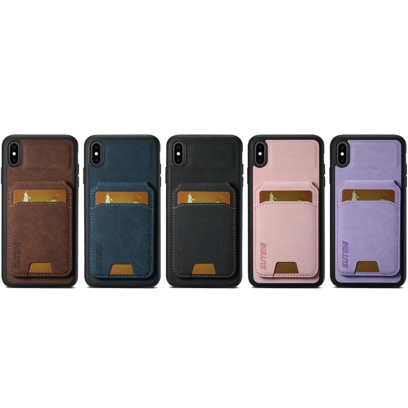 SUTENI H02 voor iPhone XS Max 6,5 inch lederen hoesje Litchi-structuur met kaartsleuven mobiele telefoonhoes - Zwart