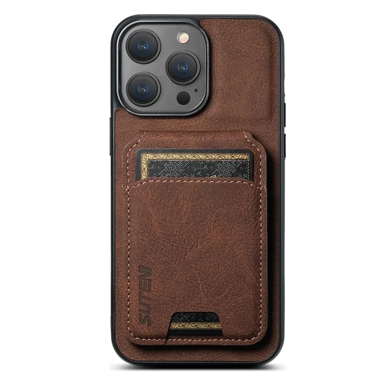 SUTENI H02 For iPhone 11 Pro Max Case Litchi Texture Kickstand Card Slots Protective Shell - Brown