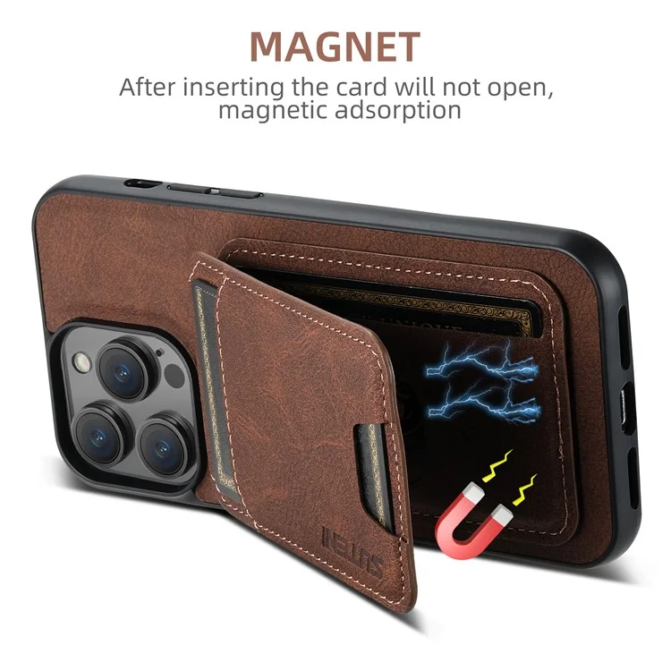 SUTENI H02 For iPhone 11 Pro Max Case Litchi Texture Kickstand Card Slots Protective Shell - Brown
