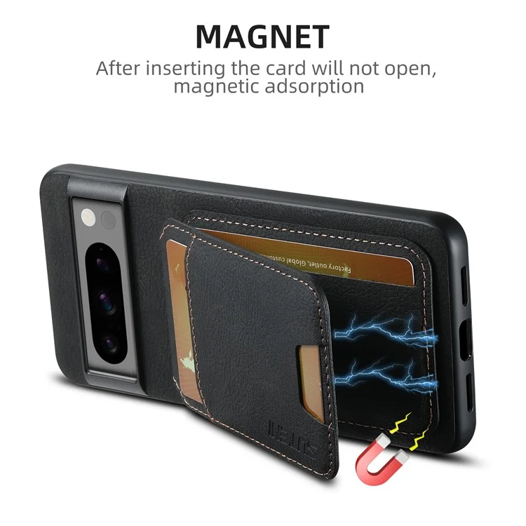 SUTENI H02 For Google Pixel 8 Pro Litchi Texture Case Vertical Flip Card Holder Protective Back Cover - Black