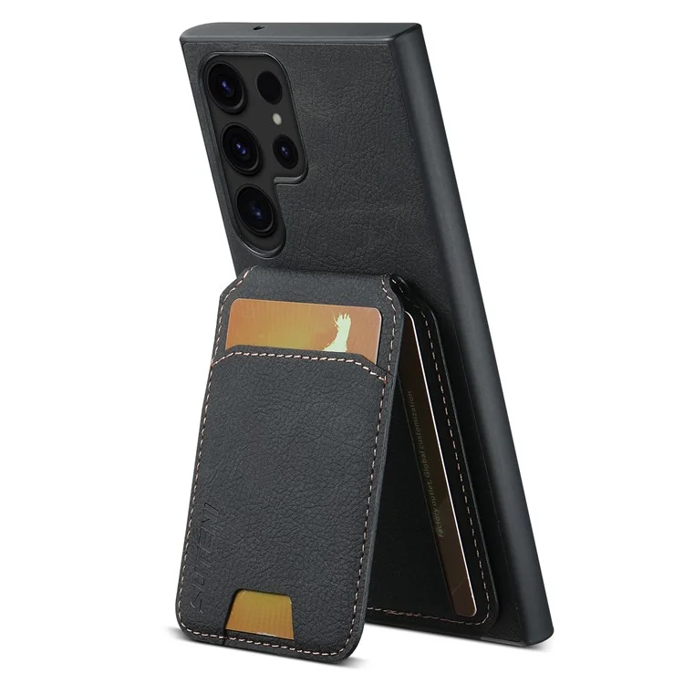 SUTENI H02 For Samsung Galaxy S22 Ultra 5G Case Card Slots Kickstand Phone Cover - Black