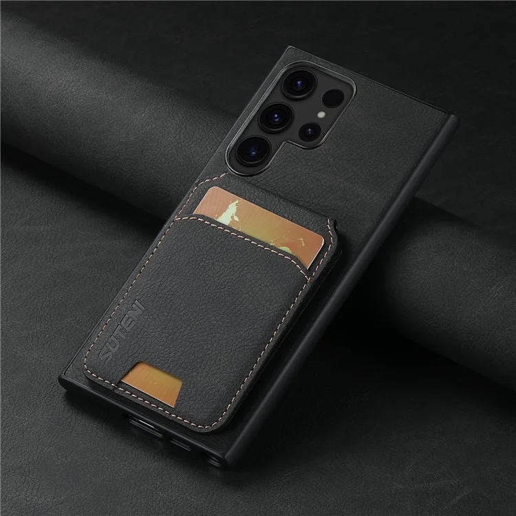 SUTENI H02 For Samsung Galaxy S22 Ultra 5G Case Card Slots Kickstand Phone Cover - Black