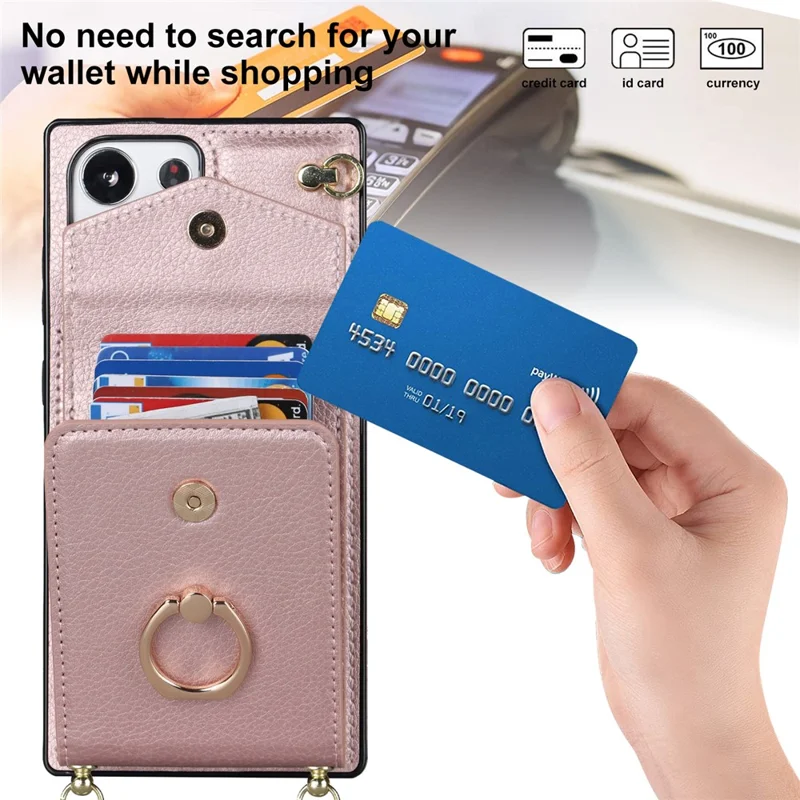 For Samsung Galaxy S22 Ultra 5G Phone Case Ring Kickstand Cover with 2 Straps - Rose Gold