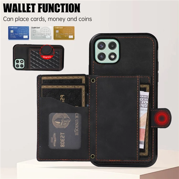 Pour Samsung Galaxy A22 5G (version européenne) Rhombus Grid Phone Case TPU+PU Leather Kickstand Shell - Noir