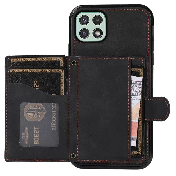 Pour Samsung Galaxy A22 5G (version européenne) Rhombus Grid Phone Case TPU+PU Leather Kickstand Shell - Noir
