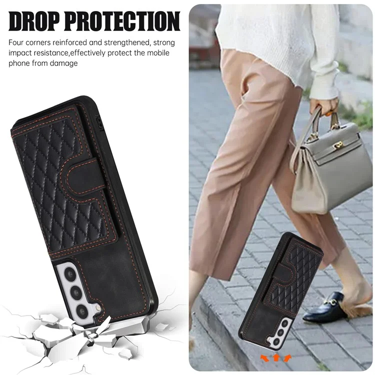 Für Samsung Galaxy S21 FE 5G Kickstand Phone Case TPU+PU Leder Schultertasche - Schwarz