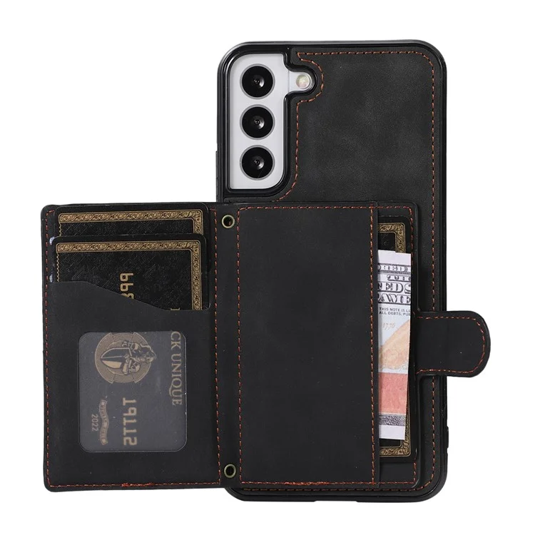 Für Samsung Galaxy S21 FE 5G Kickstand Phone Case TPU+PU Leder Schultertasche - Schwarz