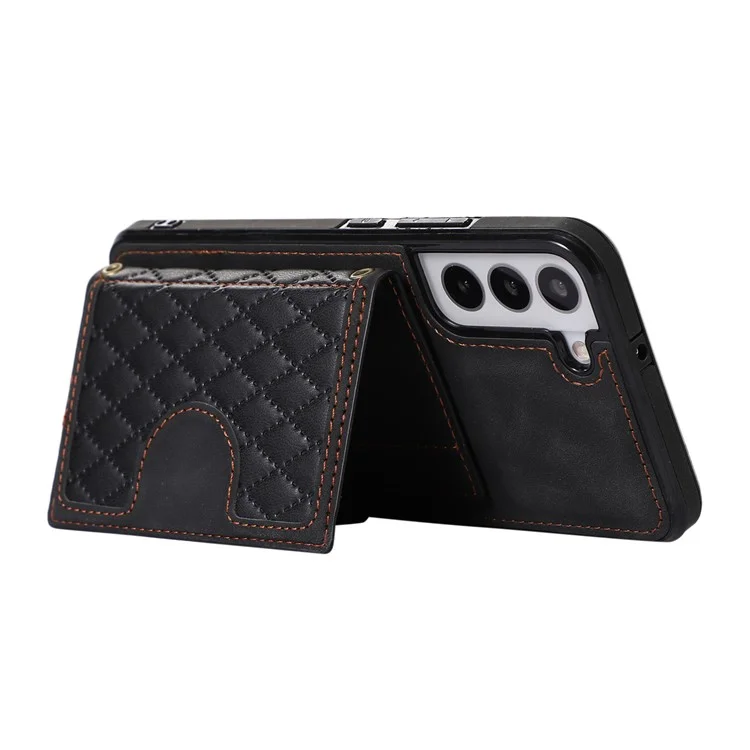 Für Samsung Galaxy S21 FE 5G Kickstand Phone Case TPU+PU Leder Schultertasche - Schwarz