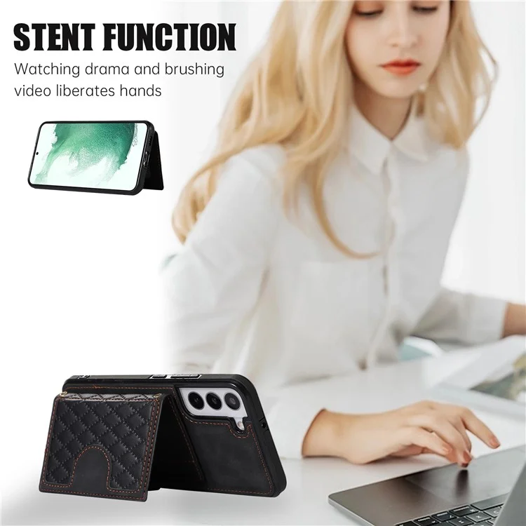 Für Samsung Galaxy S21 FE 5G Kickstand Phone Case TPU+PU Leder Schultertasche - Schwarz