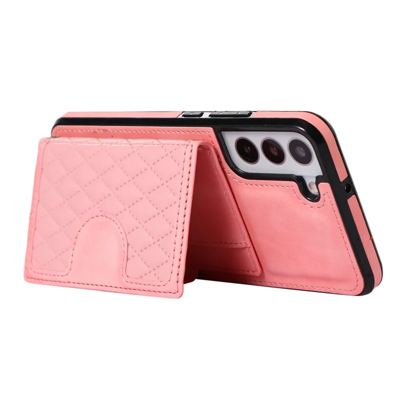 For Samsung Galaxy S21 FE 5G Kickstand Phone Case TPU+PU Leather Shoulder Phone Bag - Rose Gold