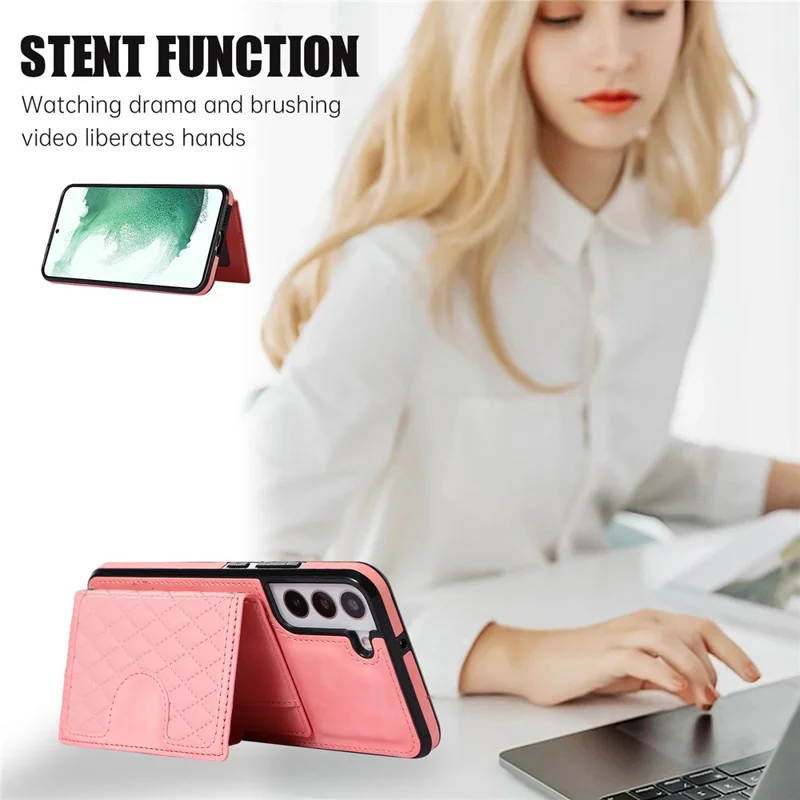 For Samsung Galaxy S21 FE 5G Kickstand Phone Case TPU+PU Leather Shoulder Phone Bag - Rose Gold