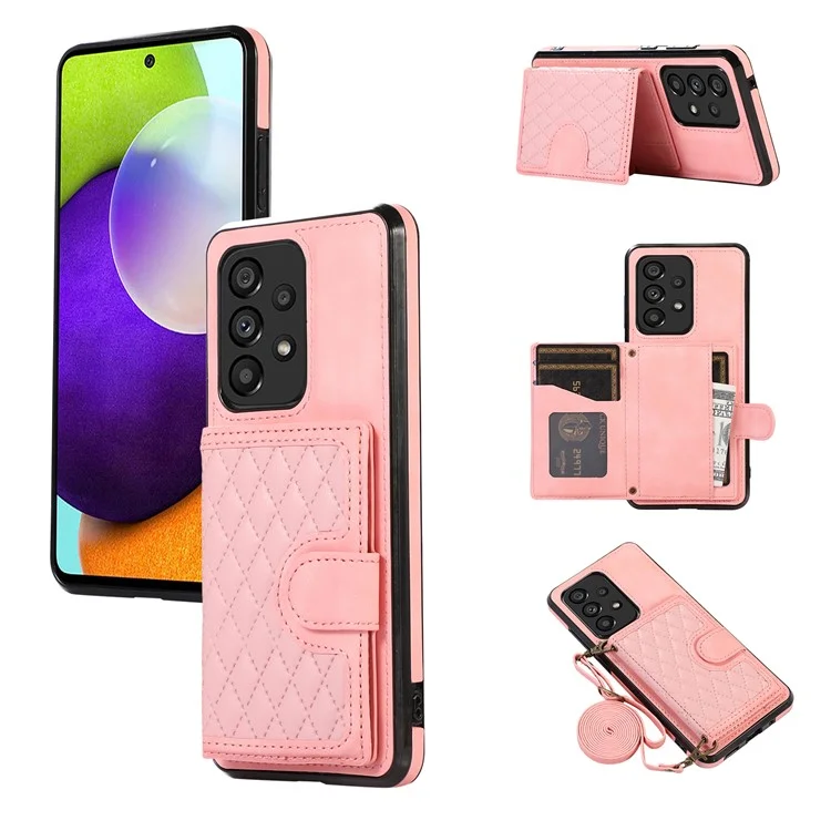 For Samsung Galaxy A53 5G Card Holder Kickstand Phone Case TPU+PU Leather Cover - Rose Gold