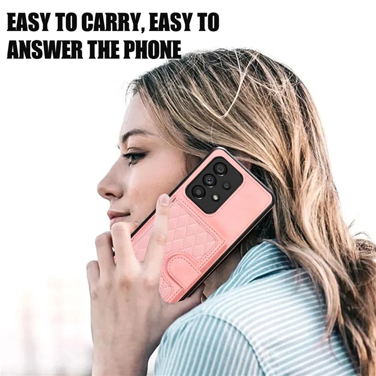 For Samsung Galaxy A53 5G Card Holder Kickstand Phone Case TPU+PU Leather Cover - Rose Gold