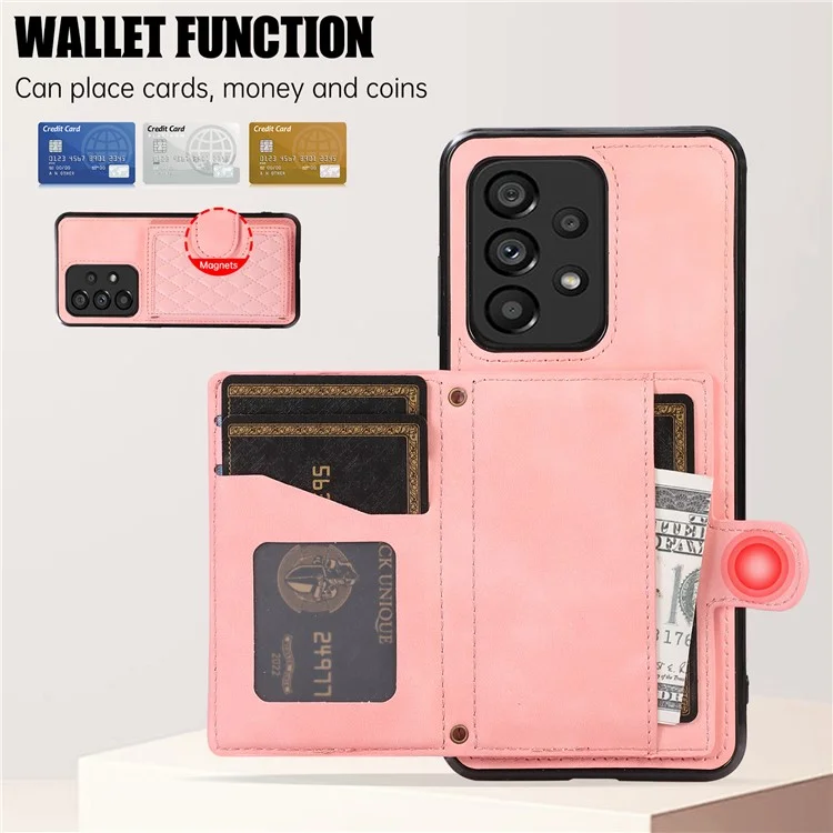 For Samsung Galaxy A53 5G Card Holder Kickstand Phone Case TPU+PU Leather Cover - Rose Gold