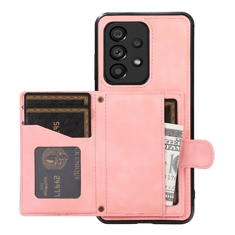 For Samsung Galaxy A53 5G Card Holder Kickstand Phone Case TPU+PU Leather Cover - Rose Gold