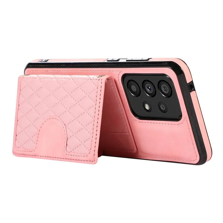 For Samsung Galaxy A53 5G Card Holder Kickstand Phone Case TPU+PU Leather Cover - Rose Gold