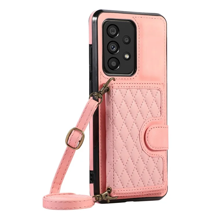For Samsung Galaxy A53 5G Card Holder Kickstand Phone Case TPU+PU Leather Cover - Rose Gold