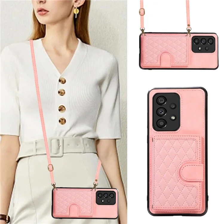 For Samsung Galaxy A53 5G Card Holder Kickstand Phone Case TPU+PU Leather Cover - Rose Gold