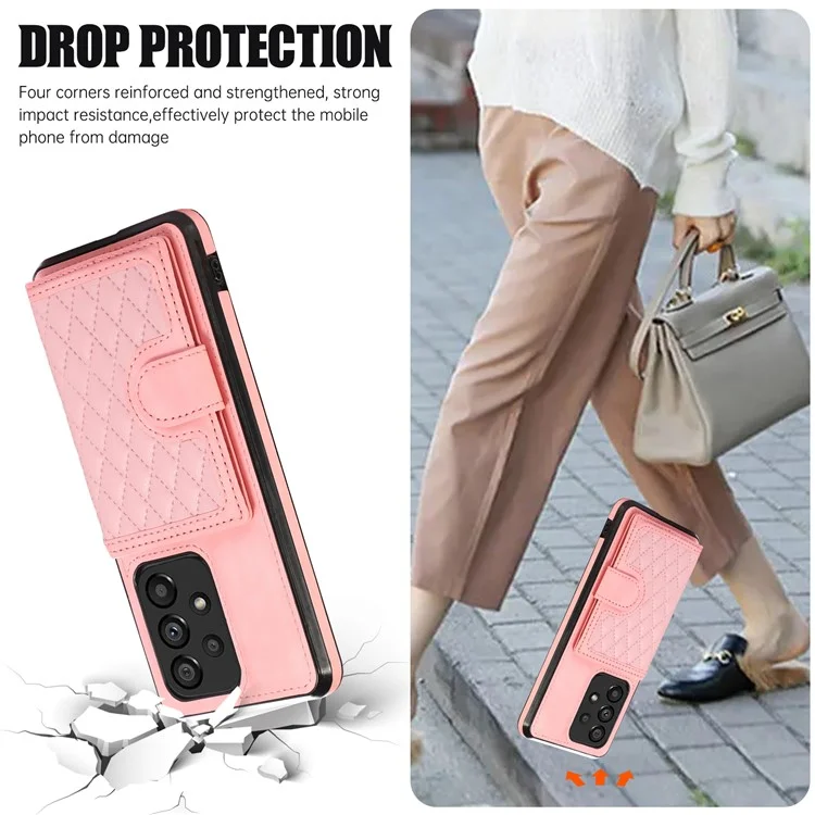For Samsung Galaxy A53 5G Card Holder Kickstand Phone Case TPU+PU Leather Cover - Rose Gold