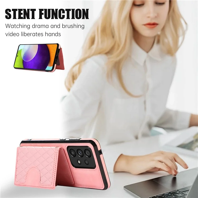For Samsung Galaxy A53 5G Card Holder Kickstand Phone Case TPU+PU Leather Cover - Rose Gold