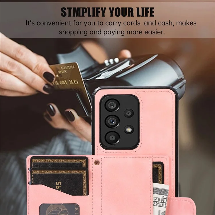 For Samsung Galaxy A53 5G Card Holder Kickstand Phone Case TPU+PU Leather Cover - Rose Gold