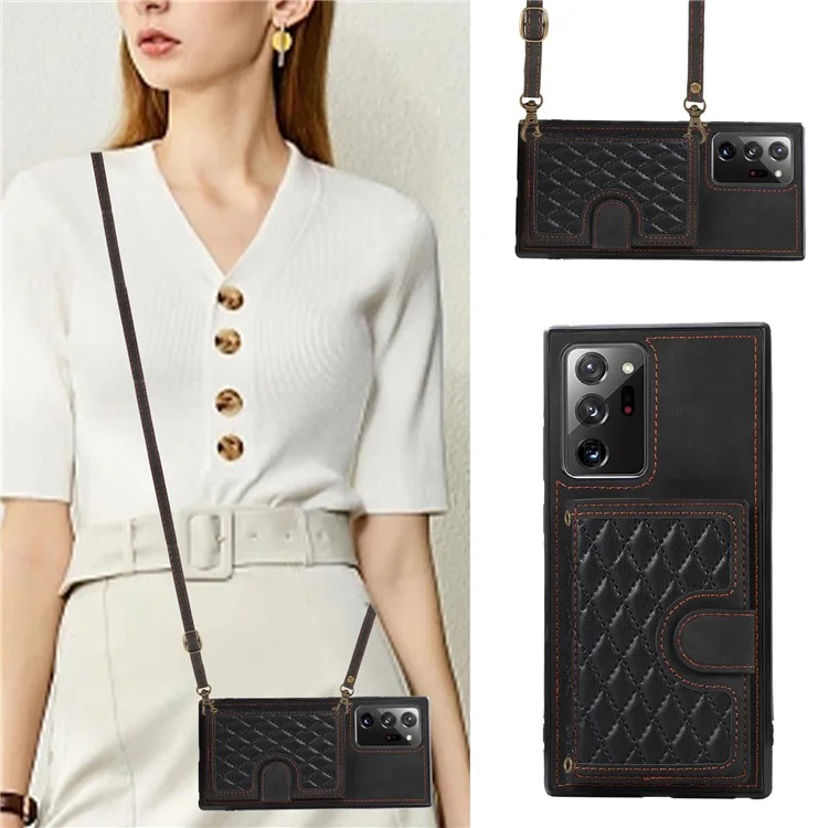 For Samsung Galaxy Note20 Ultra 5G / Note20 Ultra Shoulder Phone Pouch Card Case TPU+PU Leather Cover - Black