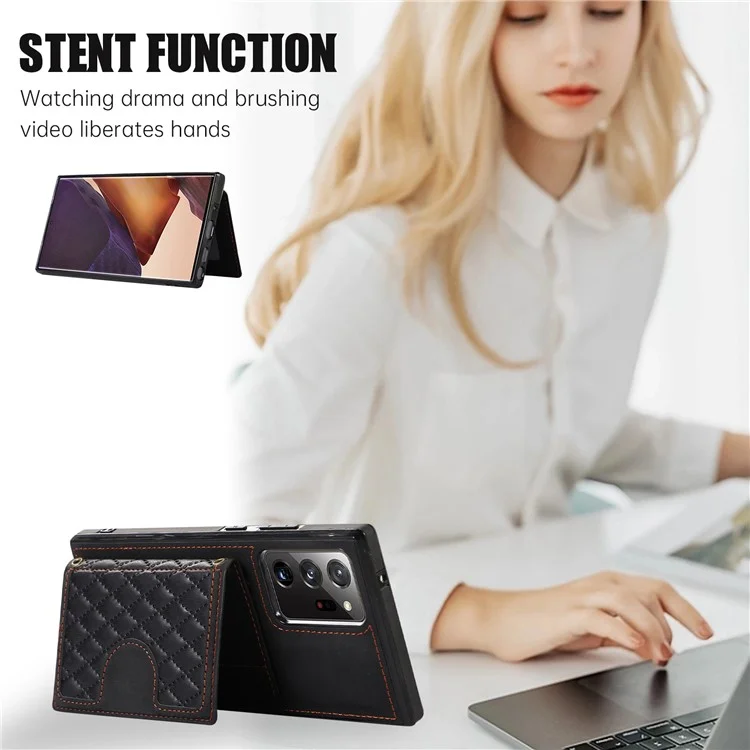 For Samsung Galaxy Note20 Ultra 5G / Note20 Ultra Shoulder Phone Pouch Card Case TPU+PU Leather Cover - Black