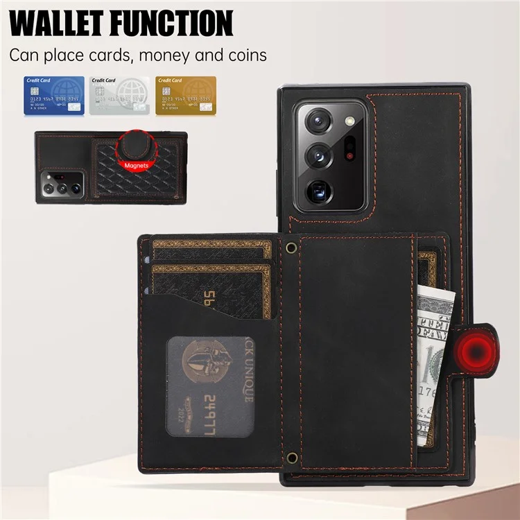For Samsung Galaxy Note20 Ultra 5G / Note20 Ultra Shoulder Phone Pouch Card Case TPU+PU Leather Cover - Black