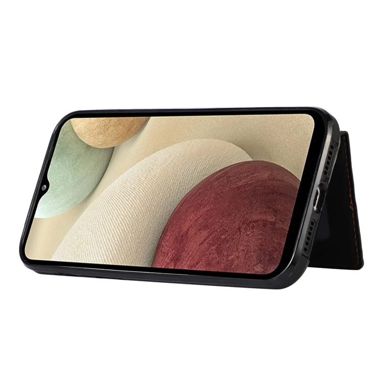 Para Samsung Galaxy A12 Case Imprinted Phone Cover Card Holder TPU+PU Leather Shell - Preto