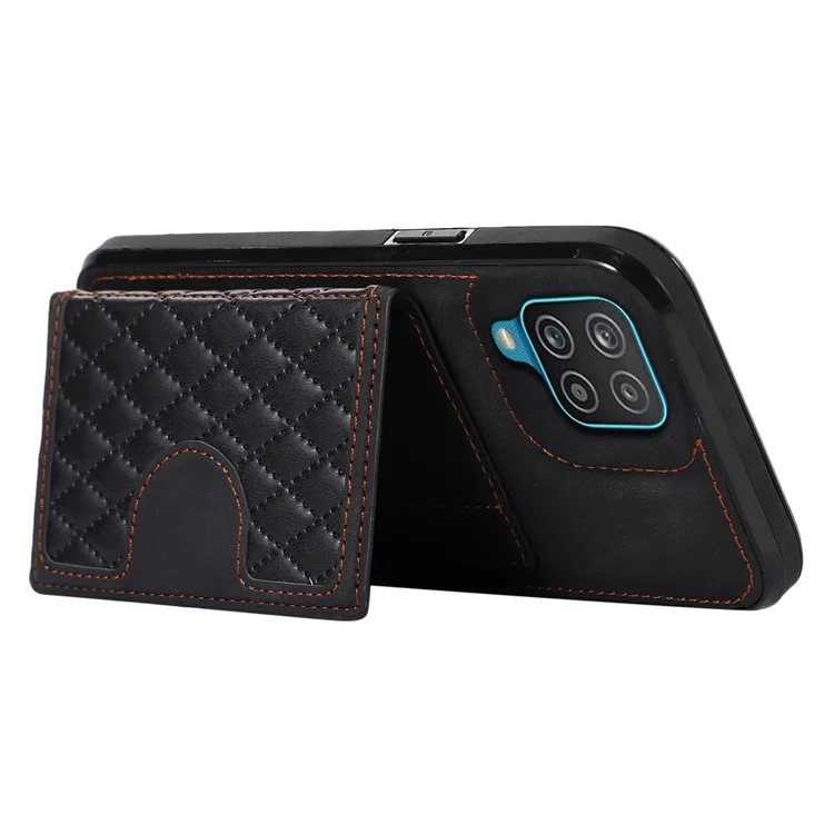 Para Samsung Galaxy A12 Case Imprinted Phone Cover Card Holder TPU+PU Leather Shell - Preto
