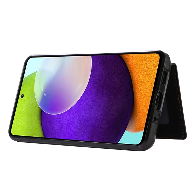 Para Samsung Galaxy A72 5G / Case 4G TPU+PU Cubierta de Teléfono de la Tarjeta de Patada de Cuero - Negro